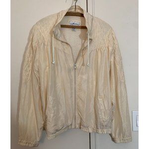 Vintage Aero Dynamics Jacket Womens Small Ivory Silk Quilted Full Zip Drawstring